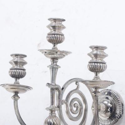 A Pair of American Silver Plated Three Light Sconces C 1920 