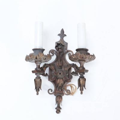 A Pair of Antique wrought iron floral sconces Circa 1920 