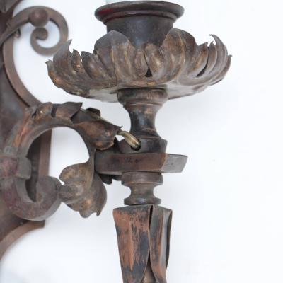 A Pair of Antique wrought iron floral sconces Circa 1920 