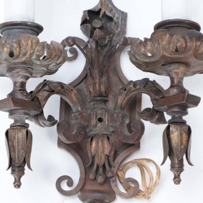 A Pair of Antique wrought iron floral sconces Circa 1920 