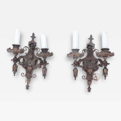 A Pair of Antique wrought iron floral sconces Circa 1920 