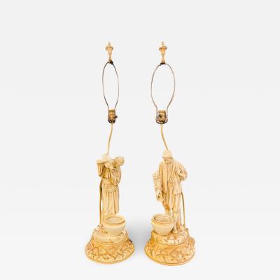A Pair of Arab Water Bearers in a Finely Cast Porcelain Finish Table Lamps