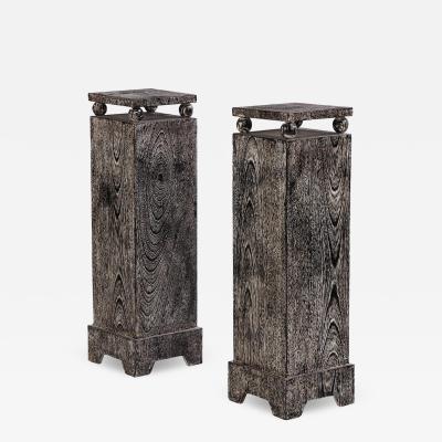 A Pair of Art Deco Style Square Cerused Oak Pedestals 