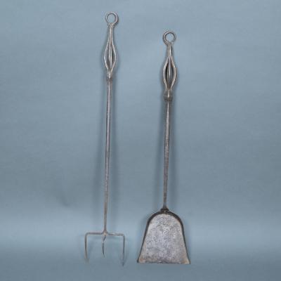 A Pair of Arts Crafts Steel Fire Utensils