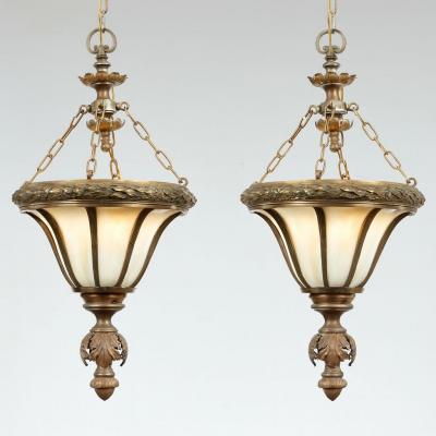 A Pair of Belle Epoque Bronze Hanging Lanterns