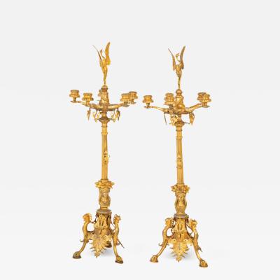 A Pair of Belle Epoque Gilt Bronze Five Arm Candelabrum