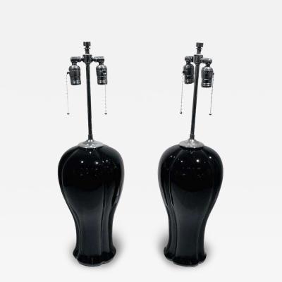 A Pair of Black Ceramic Nickel Table Lamps