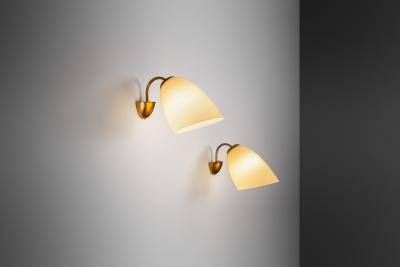 A Pair of Brass and Opal Glass Wall Lamps Finland ca 1960s