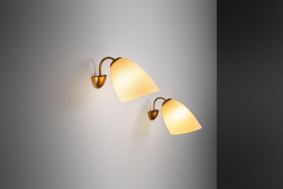 A Pair of Brass and Opal Glass Wall Lamps Finland ca 1960s