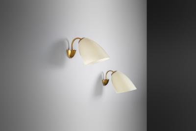 A Pair of Brass and Opal Glass Wall Lamps Finland ca 1960s