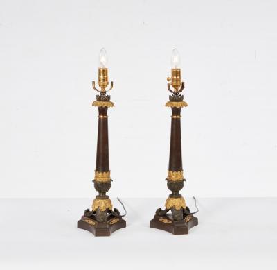 A Pair of Bronze Neoclassical Lamps