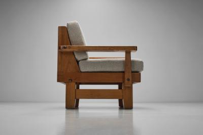 A Pair of Brutalist Oak Armchairs Spain 1960s
