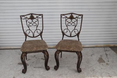 A Pair of Cafe Side Accent Wrought Iron Chairs
