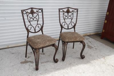A Pair of Cafe Side Accent Wrought Iron Chairs