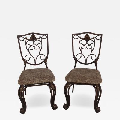 A Pair of Cafe Side Accent Wrought Iron Chairs