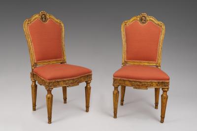 A Pair of Carved and Gilded Wood Roman Neoclassical Side Chairs