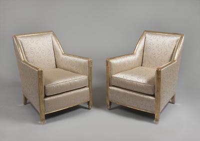 A Pair of Carved and Gilt Art Deco Club Chairs by Dim