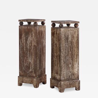A Pair of Cerused Oak Pedestals Contemporary 