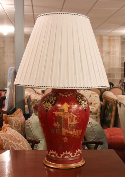A Pair of Chinoiserie Painted Bisque Table Lamps circa 1900