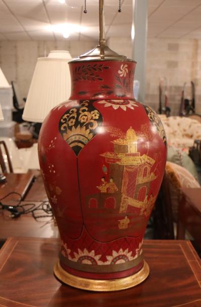 A Pair of Chinoiserie Painted Bisque Table Lamps circa 1900