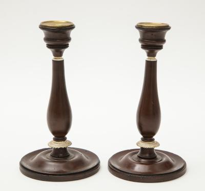 A Pair of Danish Empire Painted and bone candlesticks Circa 1810
