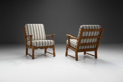 A Pair of Danish Oak Easy Chairs Denmark 1970s