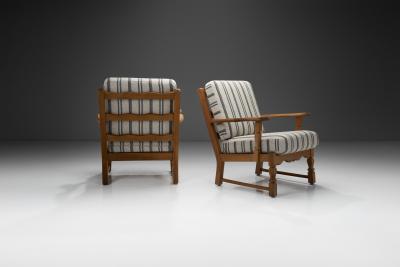 A Pair of Danish Oak Easy Chairs Denmark 1970s