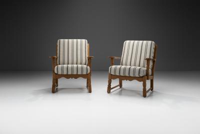 A Pair of Danish Oak Easy Chairs Denmark 1970s