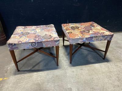 A Pair of Dunbar Thebes Stools In Jack Lenor Larsen Samarkand Velvet