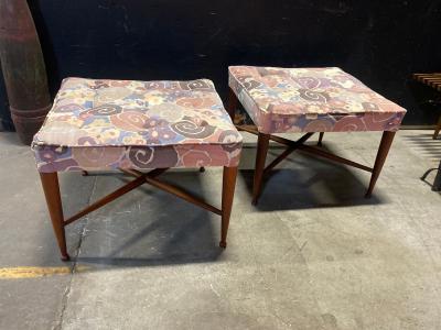 A Pair of Dunbar Thebes Stools In Jack Lenor Larsen Samarkand Velvet