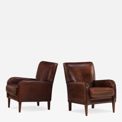 A Pair of Dutch Art Deco Style Leather Club Chairs C 1960 