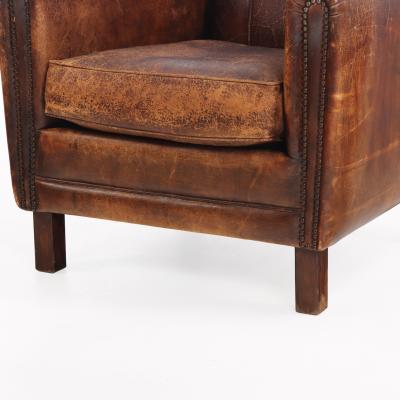 A Pair of Dutch Art Deco style Leather Club Chairs C 1950 