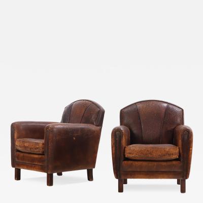 A Pair of Dutch Art Deco style Leather Club Chairs C 1950 