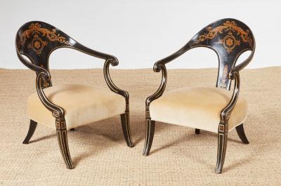 A Pair of Early 19th c Painted Regency Spoonback Chairs