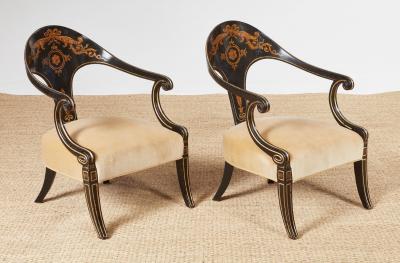 A Pair of Early 19th c Painted Regency Spoonback Chairs