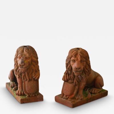 A Pair of English 19th Century Terracotta Lions