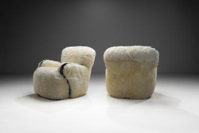 A Pair of European Armchairs in White Sheepskin Europe 20th Century