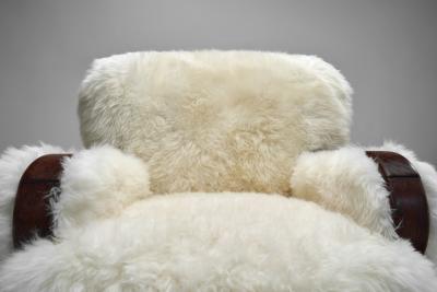 A Pair of European Armchairs in White Sheepskin Europe 20th Century