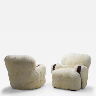 A Pair of European Armchairs in White Sheepskin Europe 20th Century