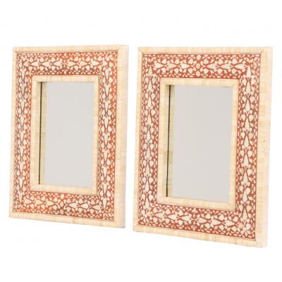 A Pair of Faux Bone Inlaid Mirrors 