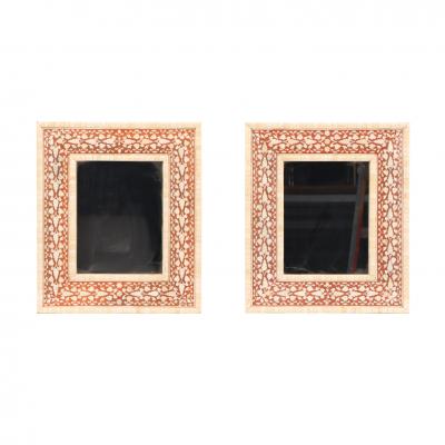 A Pair of Faux Bone Inlaid Mirrors 