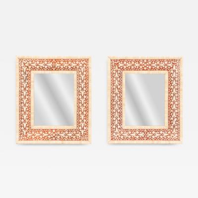 A Pair of Faux Bone Inlaid Mirrors 