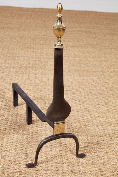 A Pair of Federal Knife Blade Andirons with Brass Details