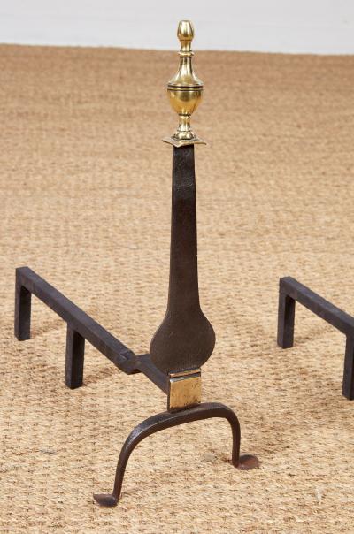 A Pair of Federal Knife Blade Andirons with Brass Details