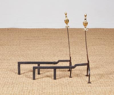 A Pair of Federal Knife Blade Andirons with Brass Details