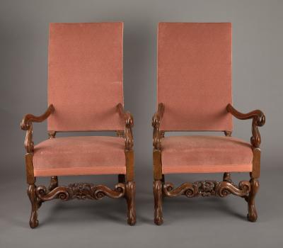A Pair of Franco Flemish 17th Century High Back Armchairs