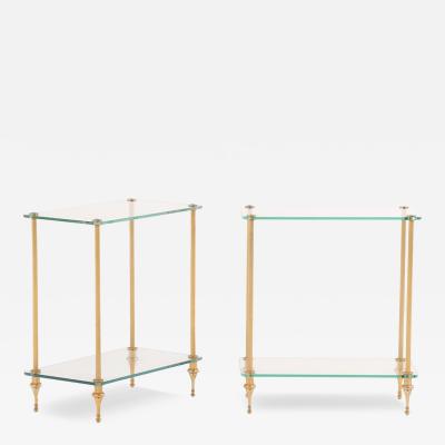 A Pair of French Brass and Glass Tiered End Tables C 1950 