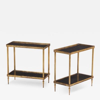 A Pair of French Brass and Marble Two Tier Tables C 1945 