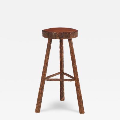 A Pair of French Brutalist style Gouge Carved Bar Stools C 1960 