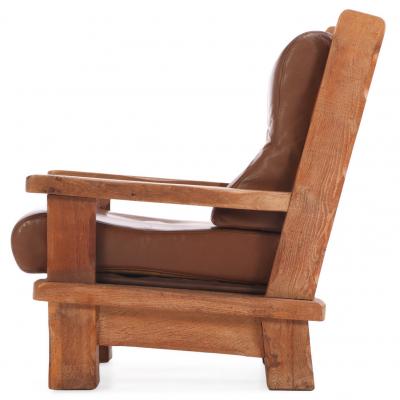 A Pair of French Brutalist style Oak Armchairs C 1960 